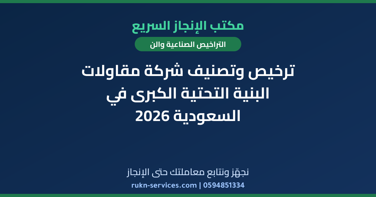 ترخيص وتصنيف شركة مقاولات البنية التحتية الكبرى في السعودية 2026